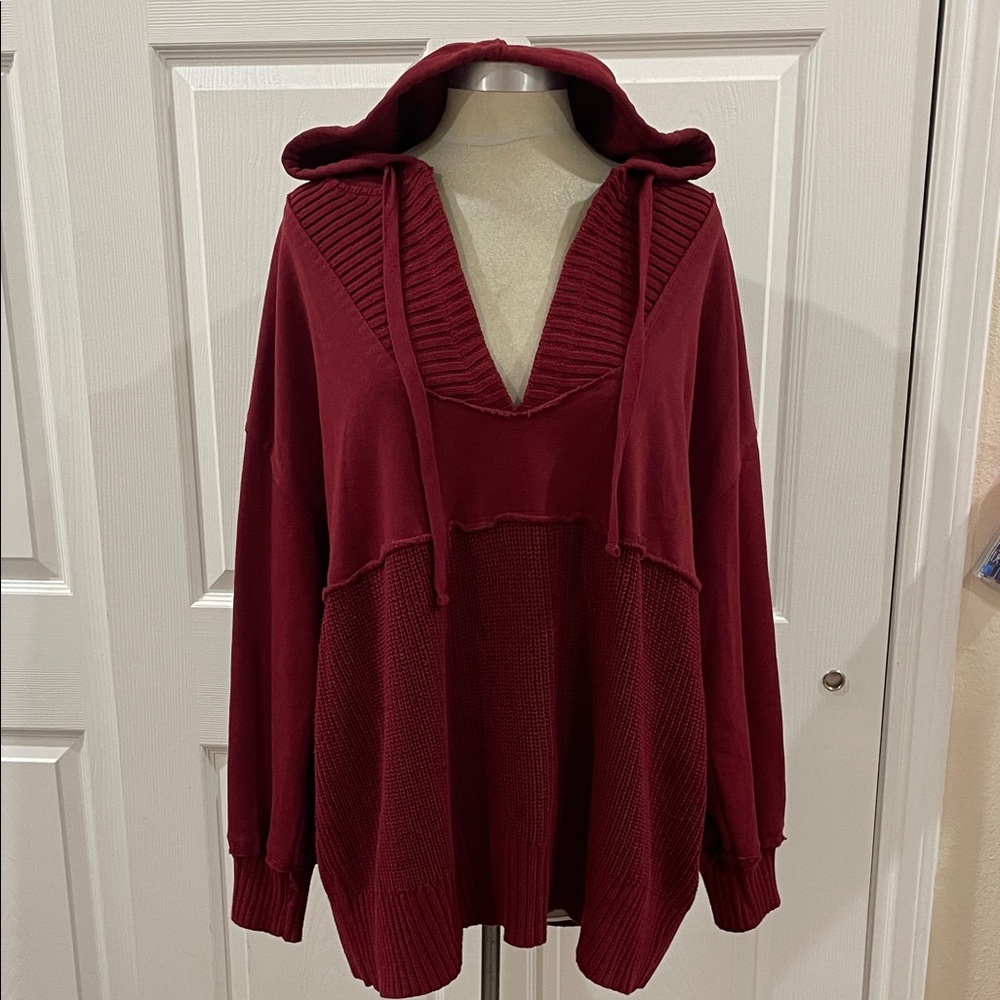 Time and True Women's Burgundy Hooded Sweater